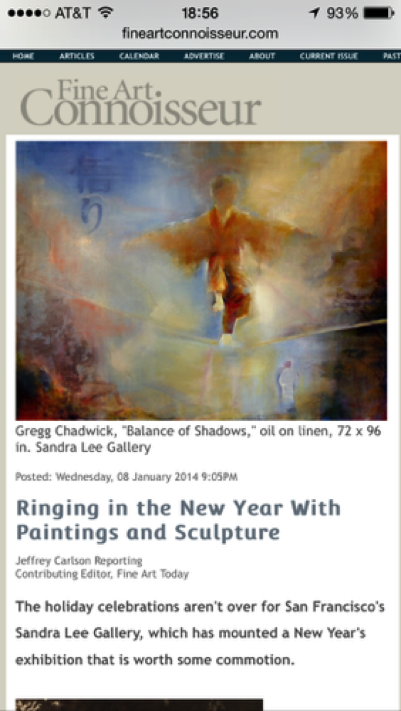 Fine Art Connoisseur Magazine Article Featuring Gregg Chadwick - January 2014