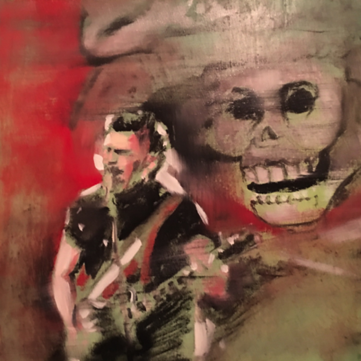 My painting "Heavy Mex " carries Sergio Arau into a Los Angeles rock club where he wildly strums his fender guitar. 

He is the son of film director Alfonso Arau and the husband of the brilliant actress, writer, and director Yareli Arizmendi. 
Sergio Arau rose to prominence as a founding member of the band Botellita de Jerez formed in 1983.

(Exhibited and sold at The Other Art Fair, Los Angeles 2018)
David Seidler Collection, Los Angeles, California