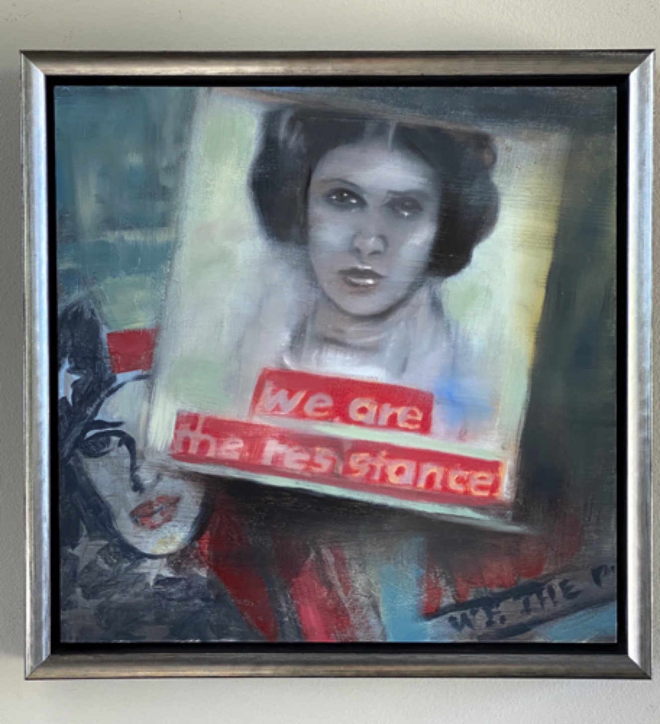 Gregg Chadwick
Carrie Fisher - We Are the Resistance
12"x12" oil on panel 2018 
Pepi Kelman & Coles Brewer Collection, Pacific Palisades, California